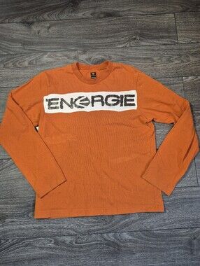 Vintage Energie Orange - White Graphic Long Sleeve Shirt Size L - Made In Italy